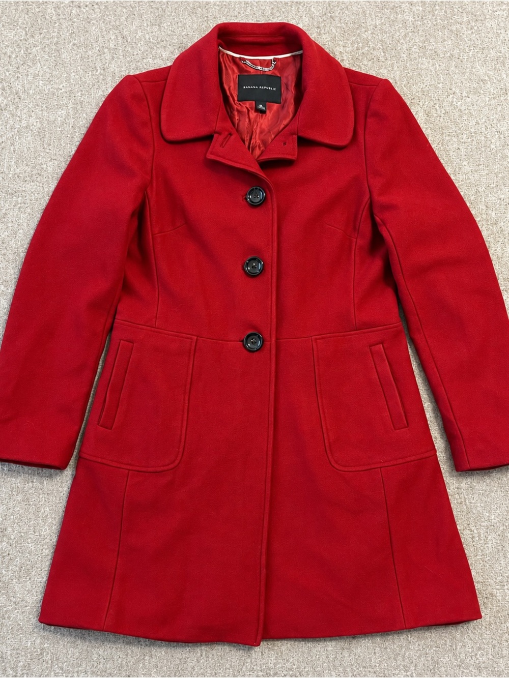 Banana Republic Womens Medium Red Wool Blend Coat Button Front Tailored Pockets